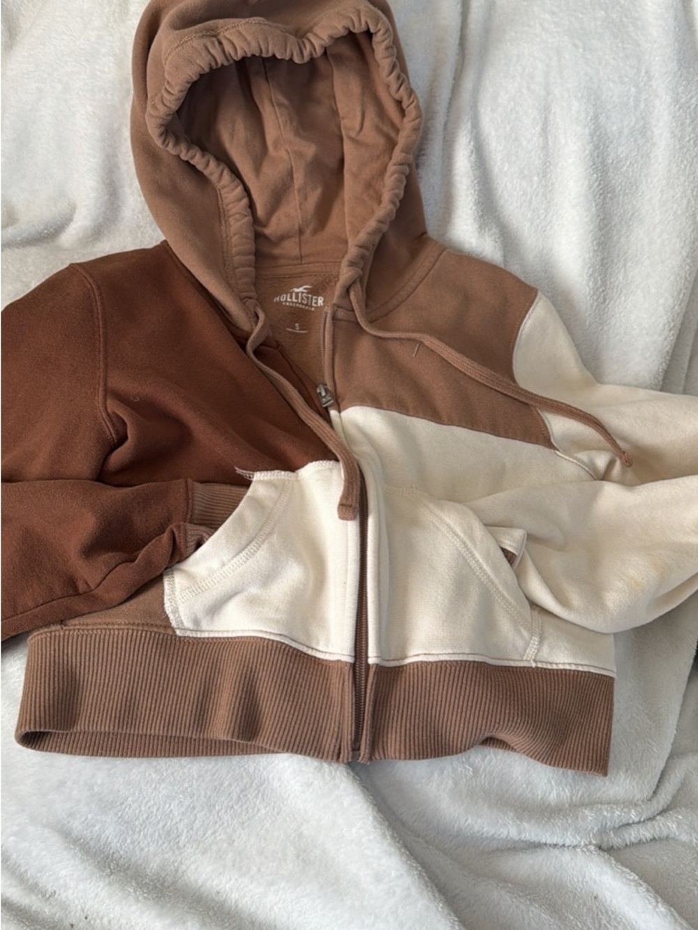 Hollister Two-Tone Brown & Cream Zip Hoodie